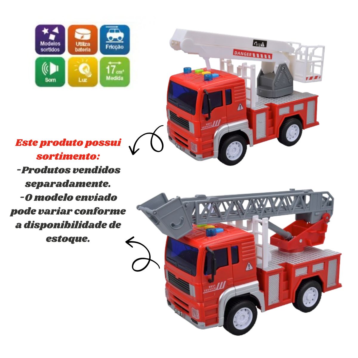 Caminhão De Fricção Bombeiro Sortido Com Som E Luz - Dm Toys Caminhão De Fricção Bombeiro Sortido Com Som E Luz - Dm Toys